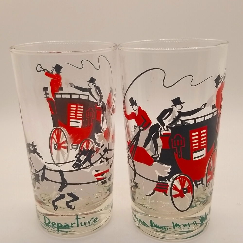 Vintage Libbey Stagecoach Tumblers, Set of 2 The Departure,Cocktail Glass